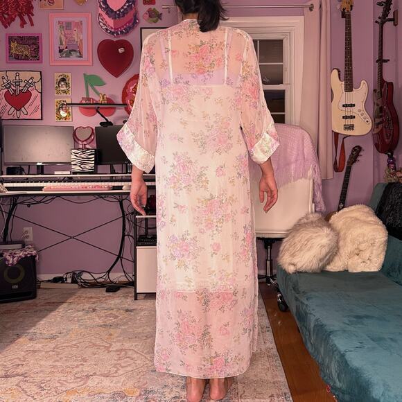 Vintage 80s sheer floral coquette robe - Picture 9 of 9